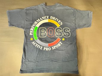 1990s BOSS Graphic Tshirt In Navy Size Large Made In USA