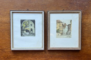 Petite Hand Colored Etchings - Signed