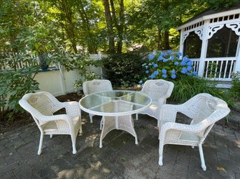 Plastic Coated Wicker Patio Set With Glass Top Table