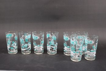 Set Of 8 Vintage Kitsch Drinking Glasses