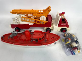 Toy Lot - Fisher Price Fire Truck & Eldon Fire Fighter Plastic Boat