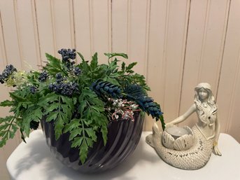 Nautical Decor Lot With Mermaid And Artificial Plant