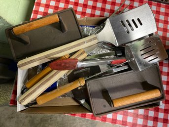 Garage Lot Of Grill Tools, Spatulas, Presses Etc