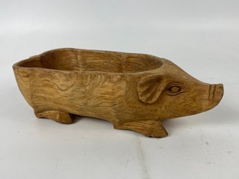 Carved Wood Pig Bowl