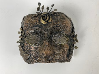 Artist Signed Metal Mask Sculpture