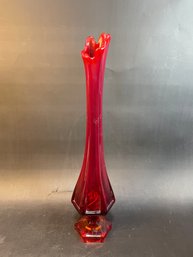 Large Swung Viking Glass Stretch Glass Ruby Red Glass Vase Footed