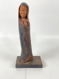 Carved Folk Art Blessed Mother Sculpture