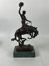 Bronze Remmington Sculpture Cowboy On Bucking Bronco