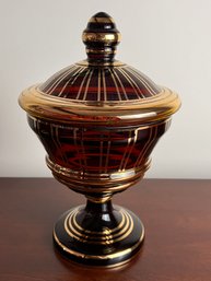 Bohemian Glass Covered Candy Dish