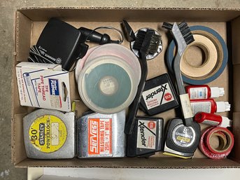 Tray Lot Of Traps Measures, Electrical Tape And More