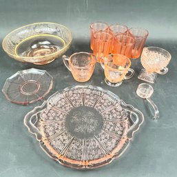 Large Collection Of Pink Depression Glass Including Cherry Blossom, Diamond And Miss America
