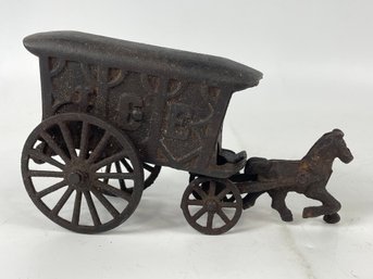 Cast Iron Horse Drawn Ice Wagon Toy