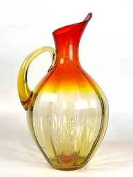 Vintage Tangerine Blenko Ribbed Glass Pitcher