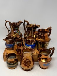 Group Of 19th Century Copper Lustreware Pitchers