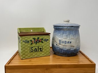 Antique Stoneware - Salt Box And Sugar Canister