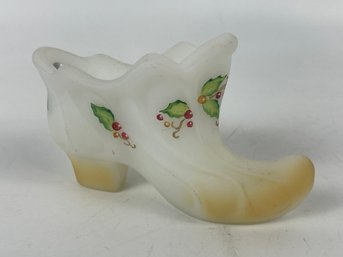 Hand Painted Fenton Slipper Holly Signed