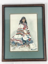 Original Watercolor Native American Signed Dated Frame