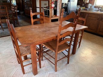 Farm Table With Four Ladderback Chairs