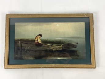 Framed Antique Print Woman & Boat