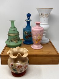 19th Century Hand Painted Opaline Bristol Glass Vessels