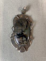Sterling Brutalist Style Agate Pendant