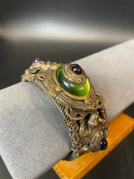 Vintage Brass Cuff Bracelet With Frog Detail