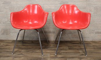 Pair Of Eames Style Molded Fiberglass Arm Shell Chairs By Kreuger