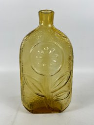 Mid Century Empoli Glass Decanter Amber Flower Italian