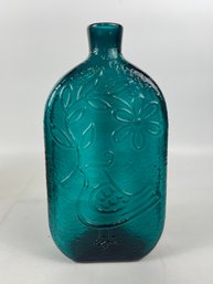Empoli Glass Decanter Teal Blue Bird W/ Flower Italian