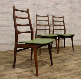 Set Of 3 Walnut Bench-Made Danish Style Dining Chairs Mid Century