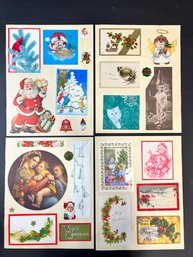 Lot Of Vintage Scrapbook Pages Including Holiday Postcards And Cut Outs Lot B