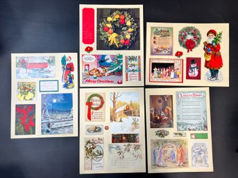 Lot Of Vintage Scrapbook Pages Including Holiday Postcards And Cut Outs Lot D