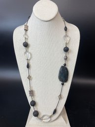 Sterling Silver, Stone And Quartz Bead Necklace