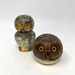 Pair Of Mid Century Alabaster Owl Figures