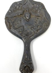 Antique Vanity Hand Mirror Embossed Silver Plate