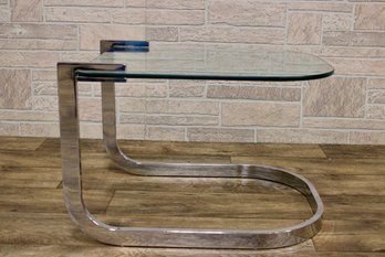 Modern Chrome And Glass Cantilever Side Table
