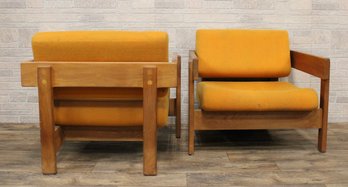 Pair Of Oversized Wood Framed Modern Chairs By Harter Corp Of Denver