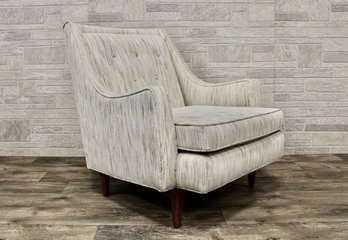Mid Century Upholstered Lounge Chair W/ Walnut Base In The Style Of Milo Baughman