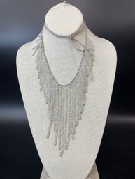 Ann Lightfoot Fringe Faceted Quartz Beaded Necklace On Braided Cord Local Maker Old Lyme