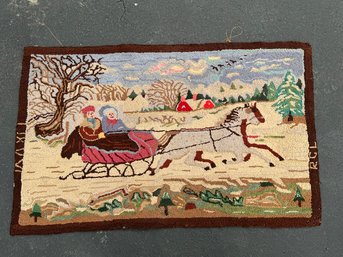 Folk Art Hooked Rug Signed