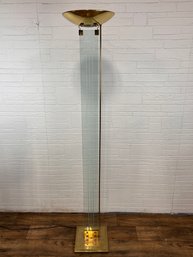 Italian Mid Century Brass And Glass Torchier Floor Lamp