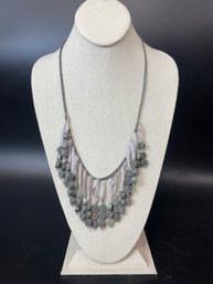 Ann Lightfoot Gray Agate, Lavender Ribbon And Braided Cord Necklace Local Maker Old Lyme