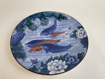 Large Vintage Japanese Art Plate -koi Fish