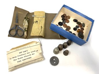 Antique Sewing Lot Buttons And More