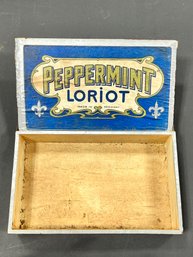 RARE Antique Peppermint Loriot Paper Covered Wooden Box