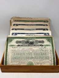 Collection Of Over 100 Share Certificates For The American Thread Company Ranging In Value From 1-500