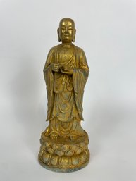 Gilt Bronze Tibetan Buddha Statue, Alter Figure, Bodhisattva King