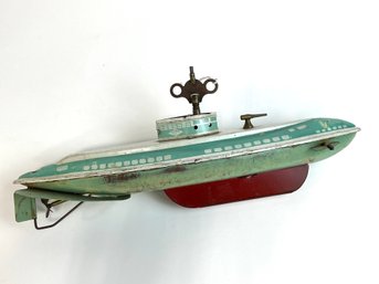 1940s Vintage Wolverine Wind Up Tin Lithograph Toy Submarine