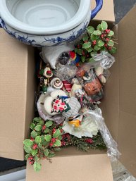 Box Lot Of Christmas Decor And More