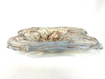 Murano Hand Blown Art Glass Dish With Gold Flecks